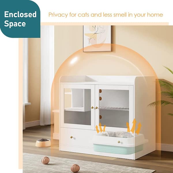 Luxury Cat Litter Box Enclosure, XL Multi-Purpose Cat Condo Hidden Litter Box with Large Tray for Most Cats