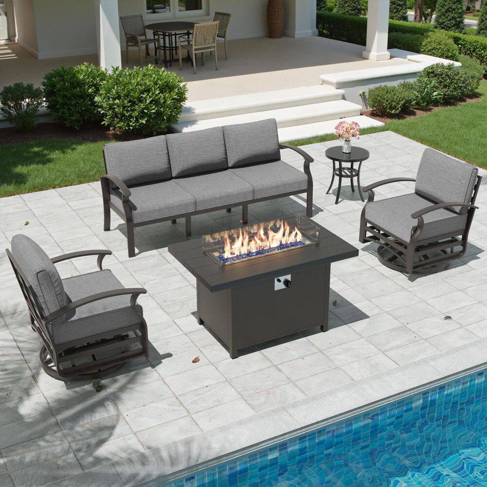 5-Piece Aluminum Patio Conversation Sectional Seating Set with 5 in. Thick Cushion Swivel Rocking Chair and Cushion Gray price history on PriceWatchPro
