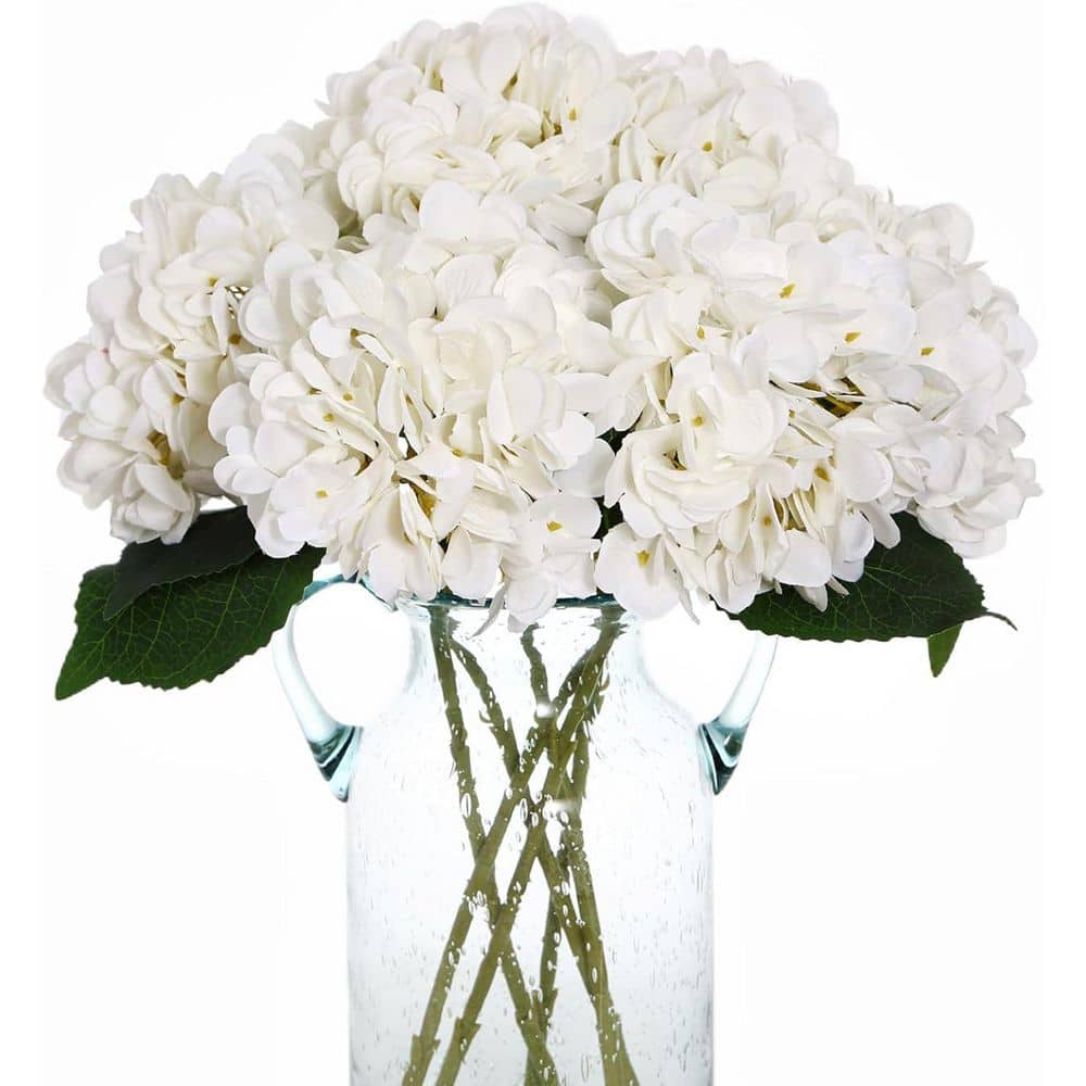 Afoxsos 17.7 in. H White Indoor Artificial Hydrangea Flowers in Plastic ...