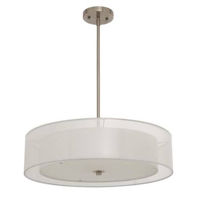 Merra 3-Light Brushed Nickel Double Drum Pendant with Outer