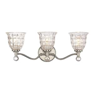 Birone 24 in. W x 8.5 in. H 3-Light Polished Nickel Bathroom Vanity Light with Clear Glass Shades