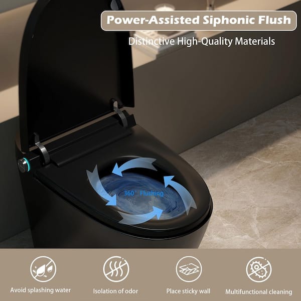 Yingze Elongated Smart Bidet Toilet 1.28 GPF in Matte Black with
