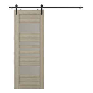 Leti 18 in. x 95.25 in. 5 Lite Frosted Glass Gray Oak Composite Core Wood Sliding Barn Door with Hardware Kit