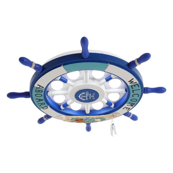 OUKANING 24.4 in. 8-Light Blue and White Modern Ship Rudder Shape