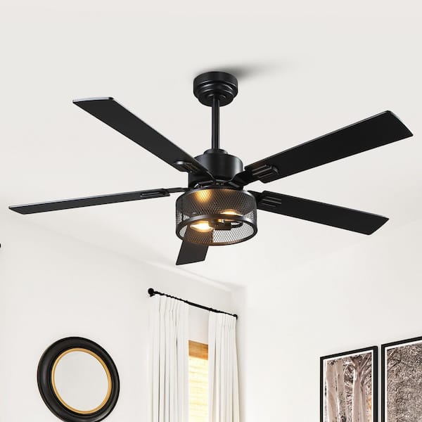 52 in. Indoor Black Downrod Mount Ceiling Fan with Light Kit and Remote Control