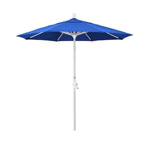 7.5 ft. Matted White Aluminum Market Patio Umbrella Collar Tilt Crank Lift in Royal Blue Olefin