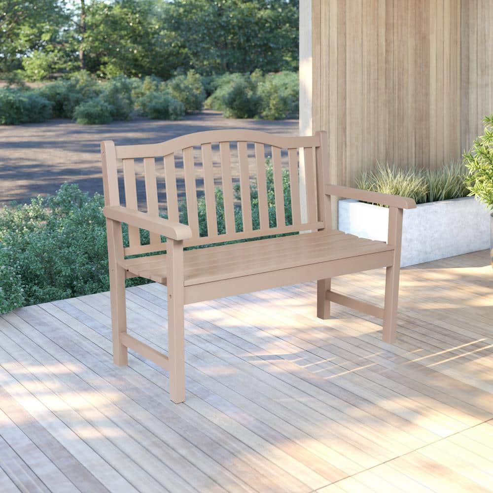 Gray Stone Cedar Wood Outdoor Garden Bench with Slat Back