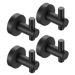 2 in . L Round Base J-Hooks Wall Mounted Robe/Towel Hook with Screws in Matte Black (4-Pack)