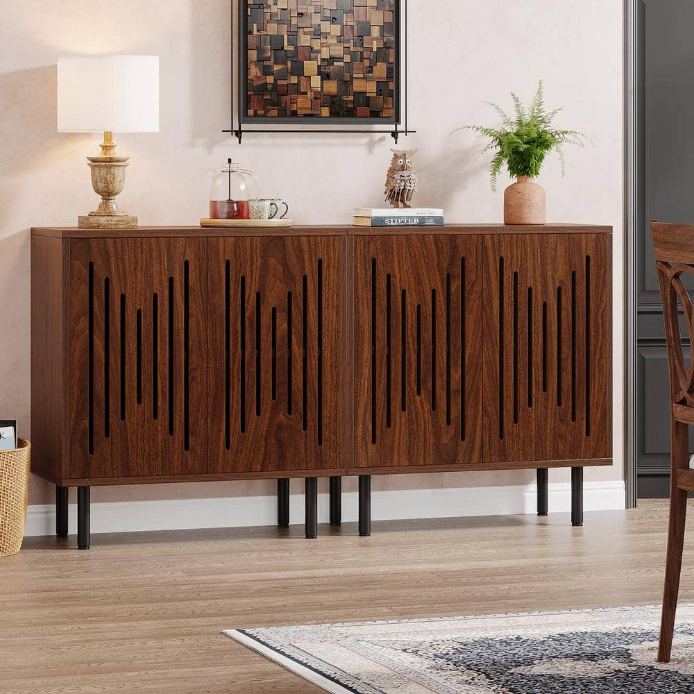 Brown Oak Wood 63'' Modern Sideboard Buffet Cabinet with Metal Legs