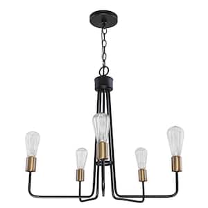 Edison 24.50 in. 5-Light Black Chandelier with Vintage Edison Bulbs
