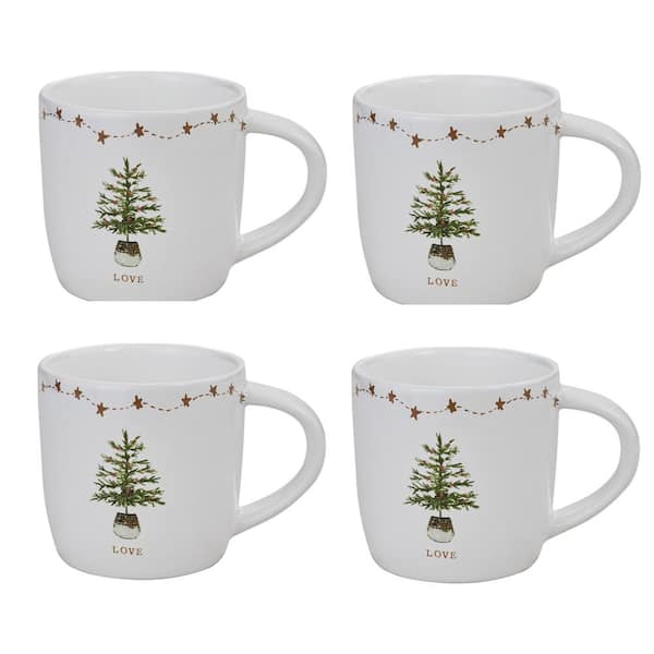 White Garland Enamel Mug With Handle Perfect For Christmas Coffee