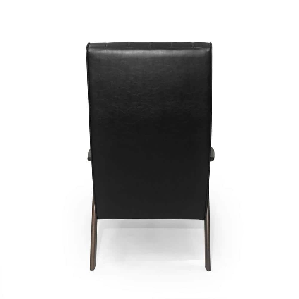 Matte Black Square Arm Faux Leather Accent Chair