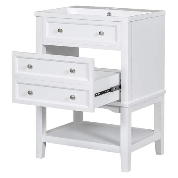 24 in. W x 18 in. D x 34.2 in. H Single Sink Bath Vanity White Bathroom Vanity with Ceramic Sink and Drawer