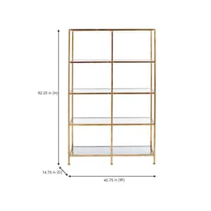 Bella Double Gold Metal and Glass 4-Shelf Accent Bookcase with Open Back (62 in. H x 40.75 in. W)