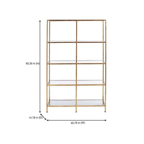 Bella Double Gold Metal and Glass 4-Shelf Accent Bookcase with Open Back (62 in. H x 40.75 in. W)