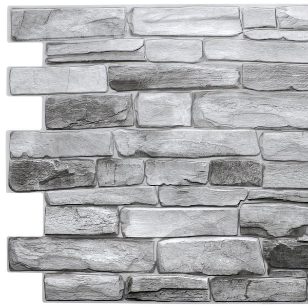 Dundee Deco 3D Falkirk Retro III 39 in. x 20 in. Grey Faux Stone PVC Decorative Wall Paneling (10-Pack)