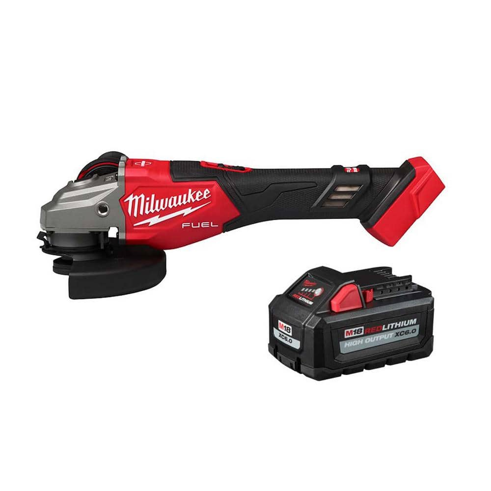 Milwaukee M18 FUEL 18V Lith-Ion Brushless Cordless 4-1/2 in./6 in. Braking Grinder with Slide Switch w/ High Output 6.0 Ah Battery