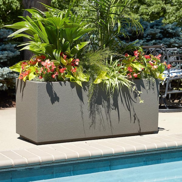 PolyStone Milan Tall 46 in. x 17 in. Concrete Gray Trough 1003 - The Home Depot