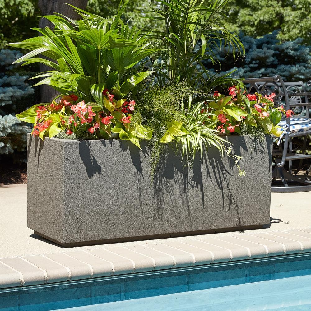 Gray Granite Extra Large Polymer Outdoor Rectangular Planter