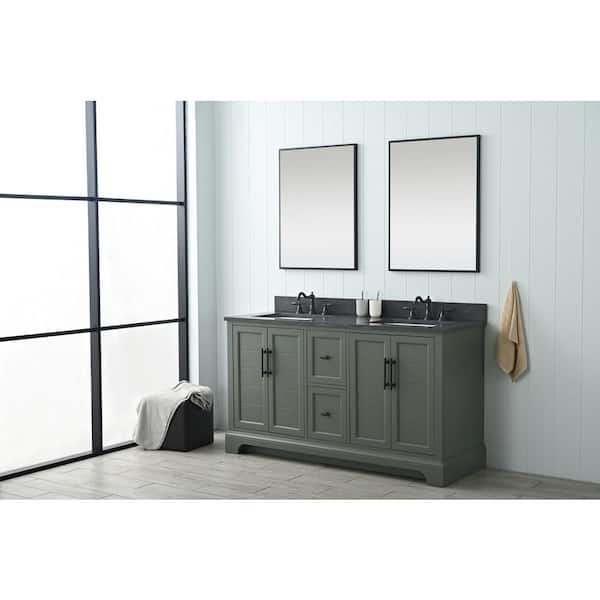Vanity Art Chambery 60 in. W x 22 in. D x 34.5 in. H Double Sink Freestanding Bath Vanity in Vintage Green with Stone Top