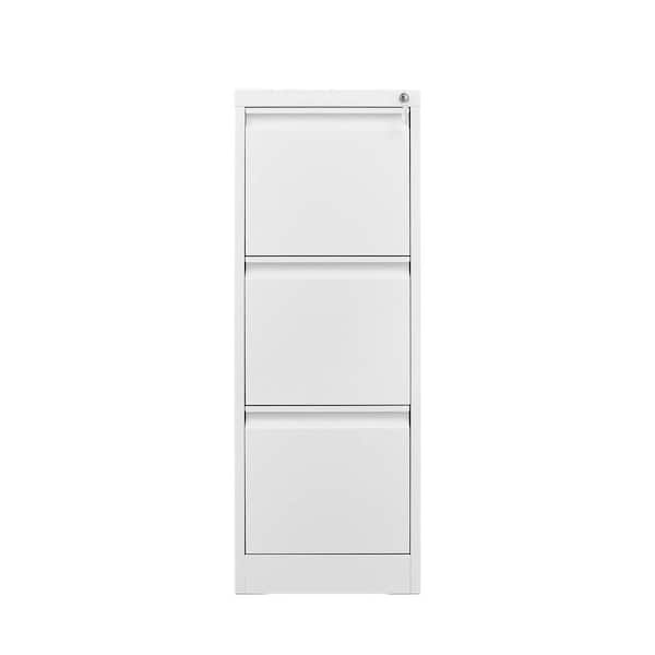 14.65 in. W x 17.71 in. D x 40.5 in. H White Metal Linen Cabinet with 3 Drawer and Lock for Home Office School Garage
