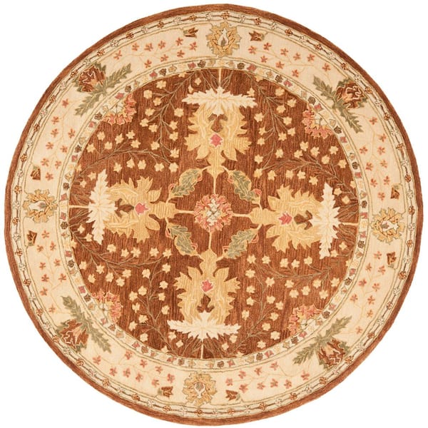 SAFAVIEH Anatolia Brown/Beige 8 Ft. X 8 Ft. Round Floral Area Rug ...