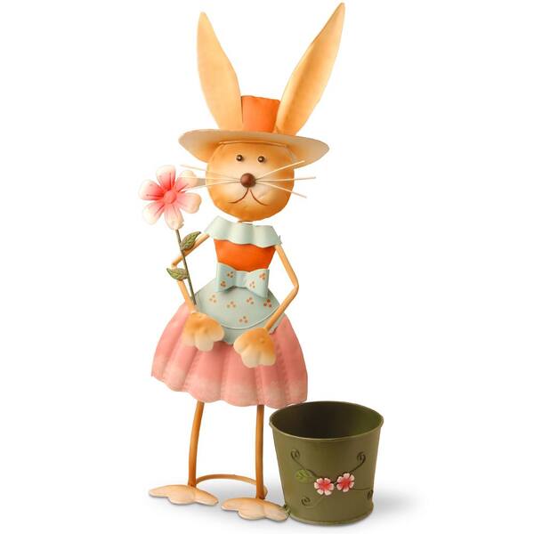 National Tree Company Metal Girl Rabbit with Pot
