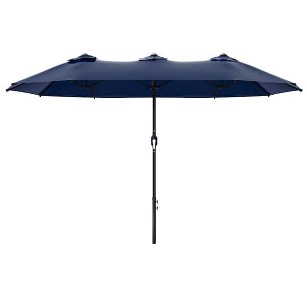 12.5 ft. x 6.6 ft. Market Double Sided Umbrella Outdoor Patio Umbrella Twin Umbrellas in Dark Blue