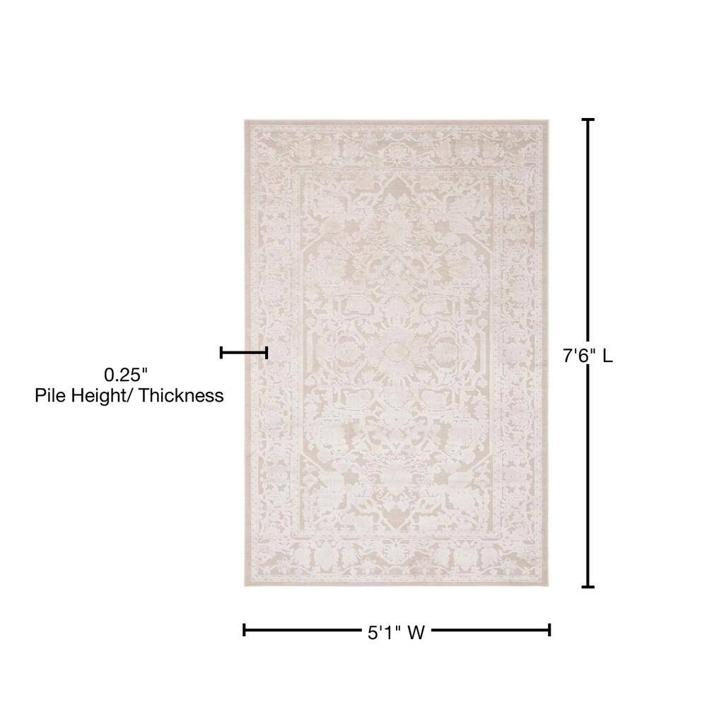 Cream Ivory Floral Synthetic Rectangular Area Rug