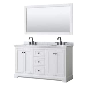 Avery 60 in. W x 22 in. D x 35 in. H Double Bath Vanity in White with White Carrara Marble Top & 58" Mirror