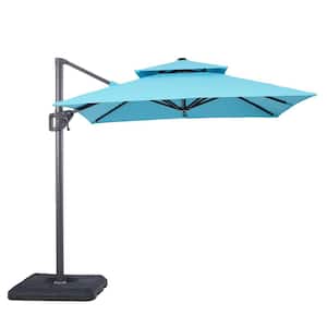 Vries 8 ft. Steel Cantilever Crank Tilt and 360 Square Patio Umbrella in Teal