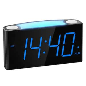 Black Large Number Screen Digital Alarm Clock with 7 Color Night Light, Battery Backup, 2 USB Chargers and Slider Dimmer