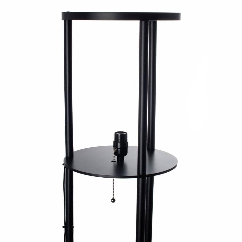 Tall Black Shelf Floor Lamp with White Fabric Shade