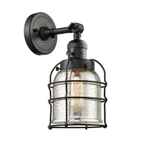 Bell Cage 1-Light Silver Plated Mercury, Matte Black Wall Sconce with Silver Glass Shade