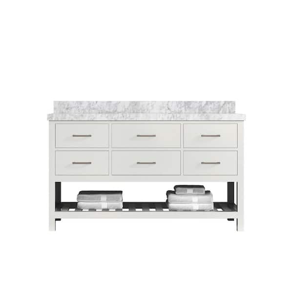 Willow Collections Parker 60 in. W x 22 in. D x 36 in. H Single Sink Bath Vanity in White with 2 in. Carrara Marble Top