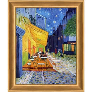 Cafe Terrace at Night by Vincent Van Gogh Muted Gold Glow Framed Architecture Oil Painting Art Print 20 in. x 24 in.