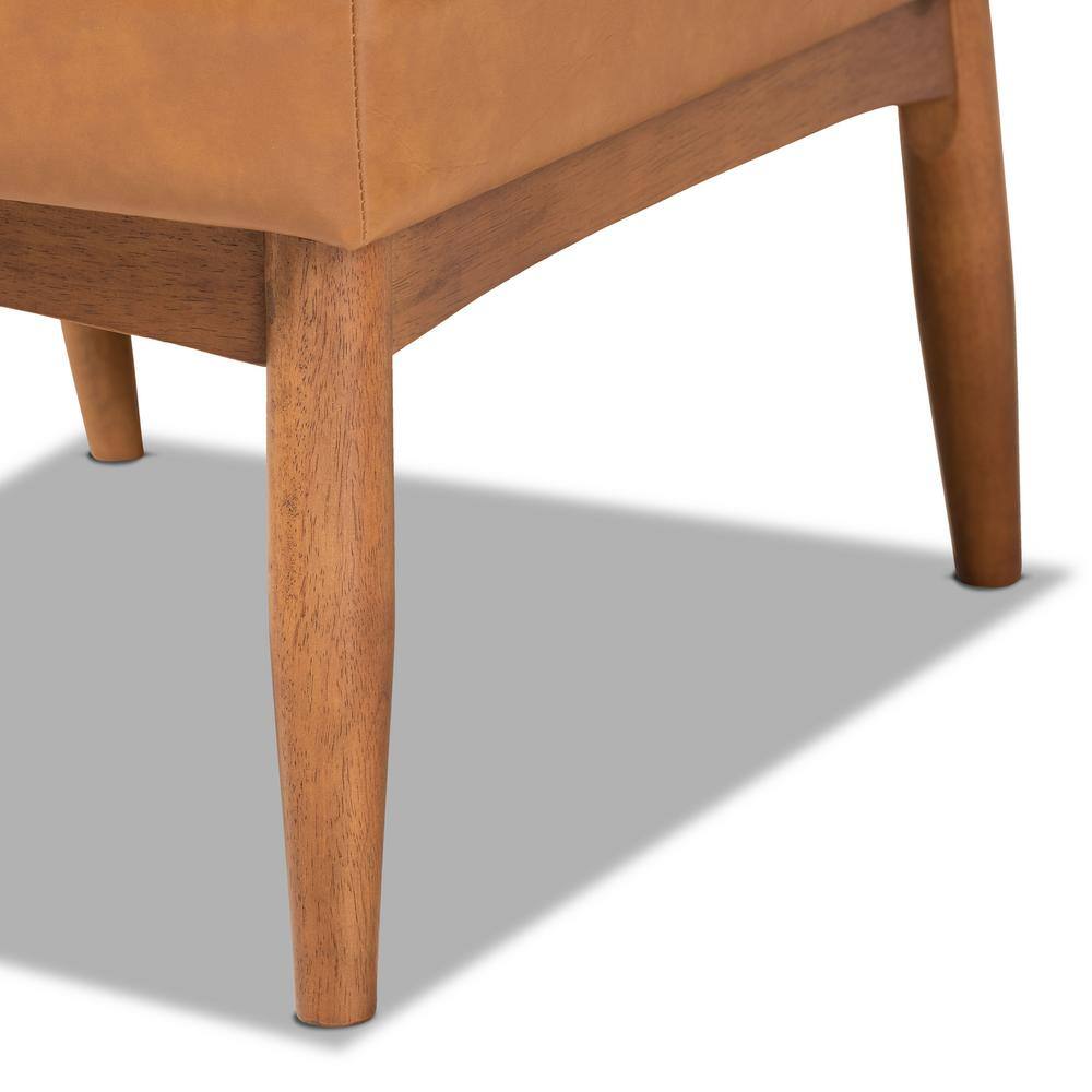 Arvid Walnut Brown Wood & Tan Faux Leather Mid-Century Side Chair