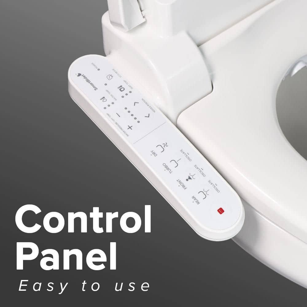 White Electric Bidet Toilet Seat with Heated Seating and Control Panel