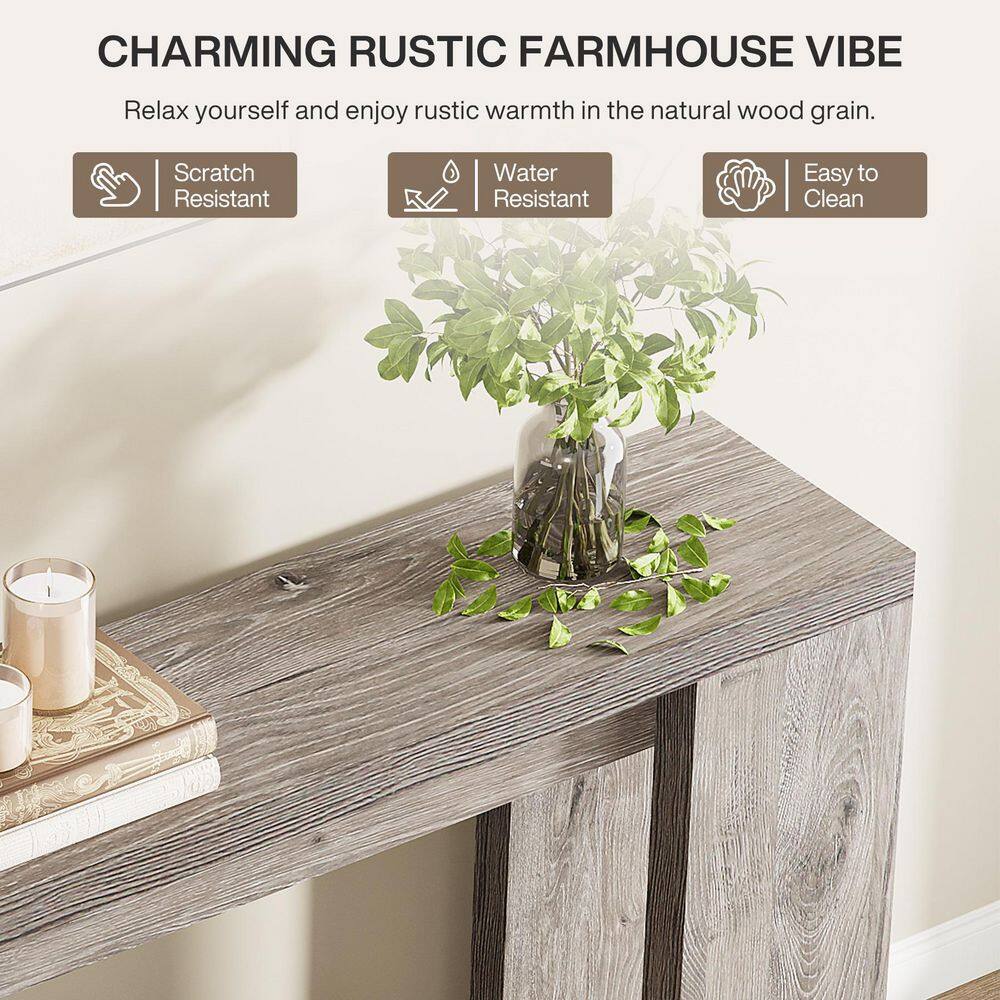 Gray Engineered Wood Farmhouse Console Table with Storage