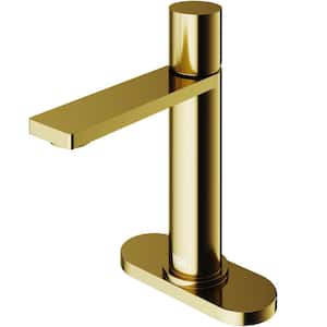 Halsey Single-Handle Single Hole Bathroom Faucet with Deck Plate in Matte Gold