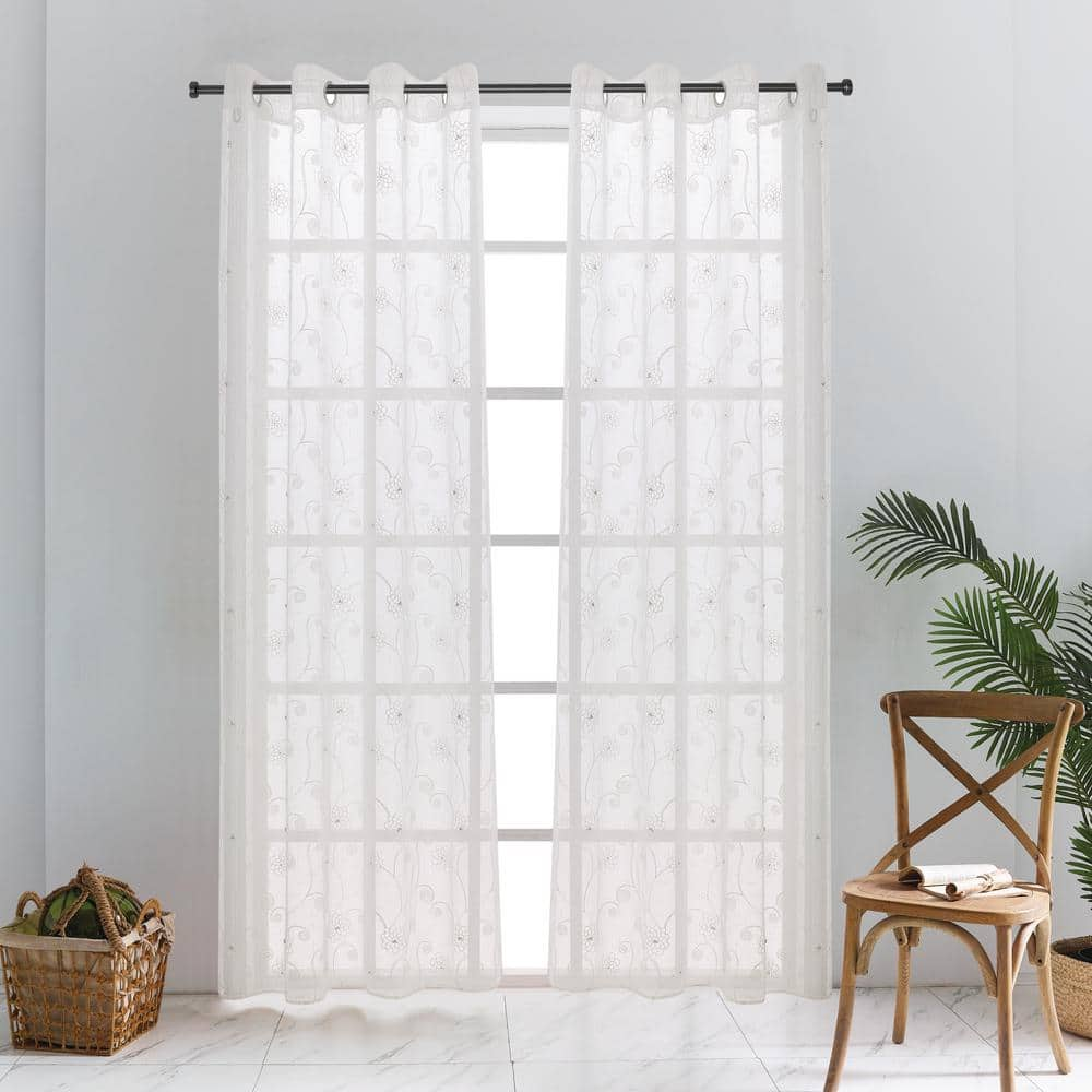 Gap Home Semi- Sheer Stripe Organic Cotton Window Curtain Pair White 84 