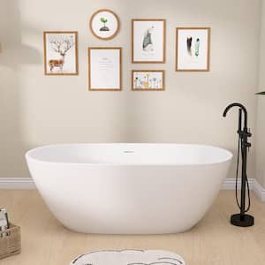 55 in. x 29.5 in. Acrylic Free Standing Tub Flatbottom Freestanding Soaking Bathtub with Chrome Drain in Matte White