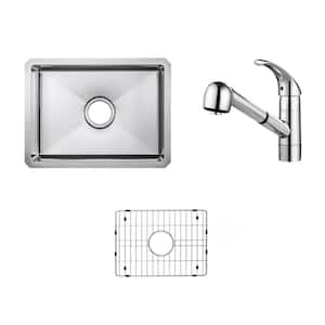 20 in. Handmade Tiny Radius Undermount Single Bowl 16-Gauge Stainless Steel Kitchen Sink with Pullout Chrome Faucet