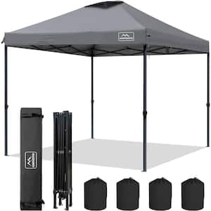 10 ft. x 10 ft. Gray Pop-Up Canopy, 3 Adjustable Height with Wheeled Carrying Bag, 4 Ropes and 4 Stakes