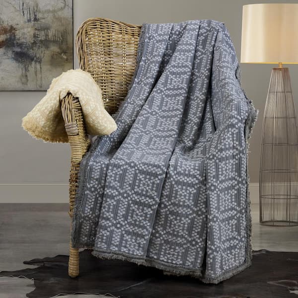 DONNA SHARP Oatmeal Grid Cotton Oversized Throw Y00113 - The Home Depot