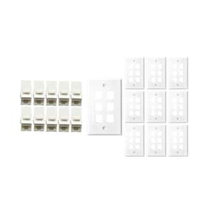 10-Pack 1-Gang White Keystone Plastic Wall Plate 6-Port and 10 Cat 6 RJ45 Keystone Inline Couplers White