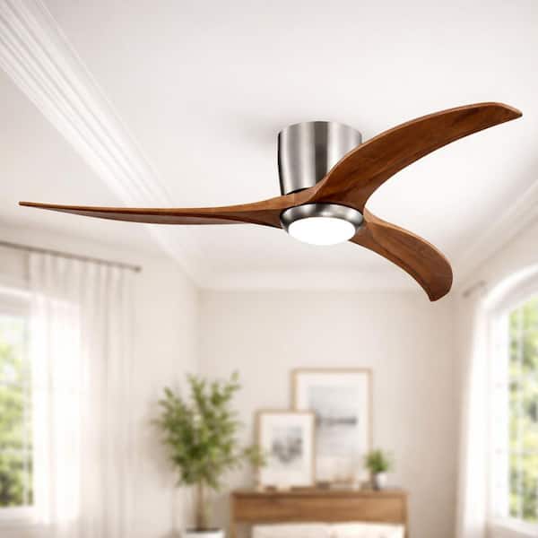 52 in. Integrated LED Indoor Flush Mount Brushed Nickel/Walnut Standard Ceiling Fan with Light and Remote 6-Speed