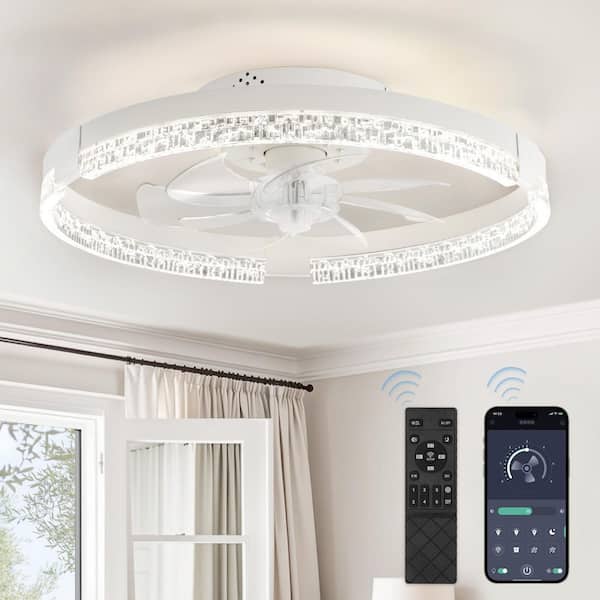 20 in. Smart Indoor White Ceiling Fan with Integrated LED Light, Low Profile, Remote/App Control, 6 Speeds, for Bedroom