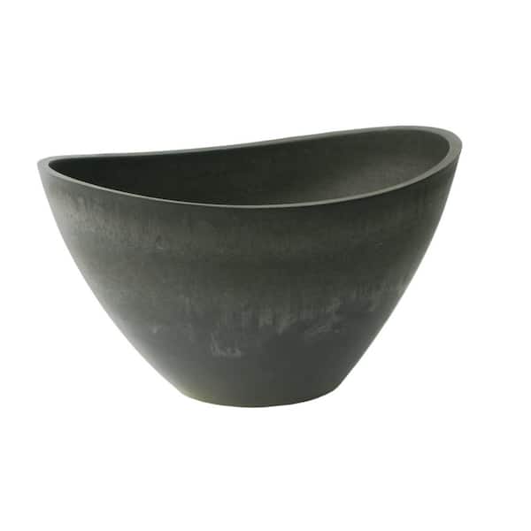 Algreen Valencia 20 in. x 14 in x 11 in. Oblong Bowl Wave Charcoal Plastic Planter