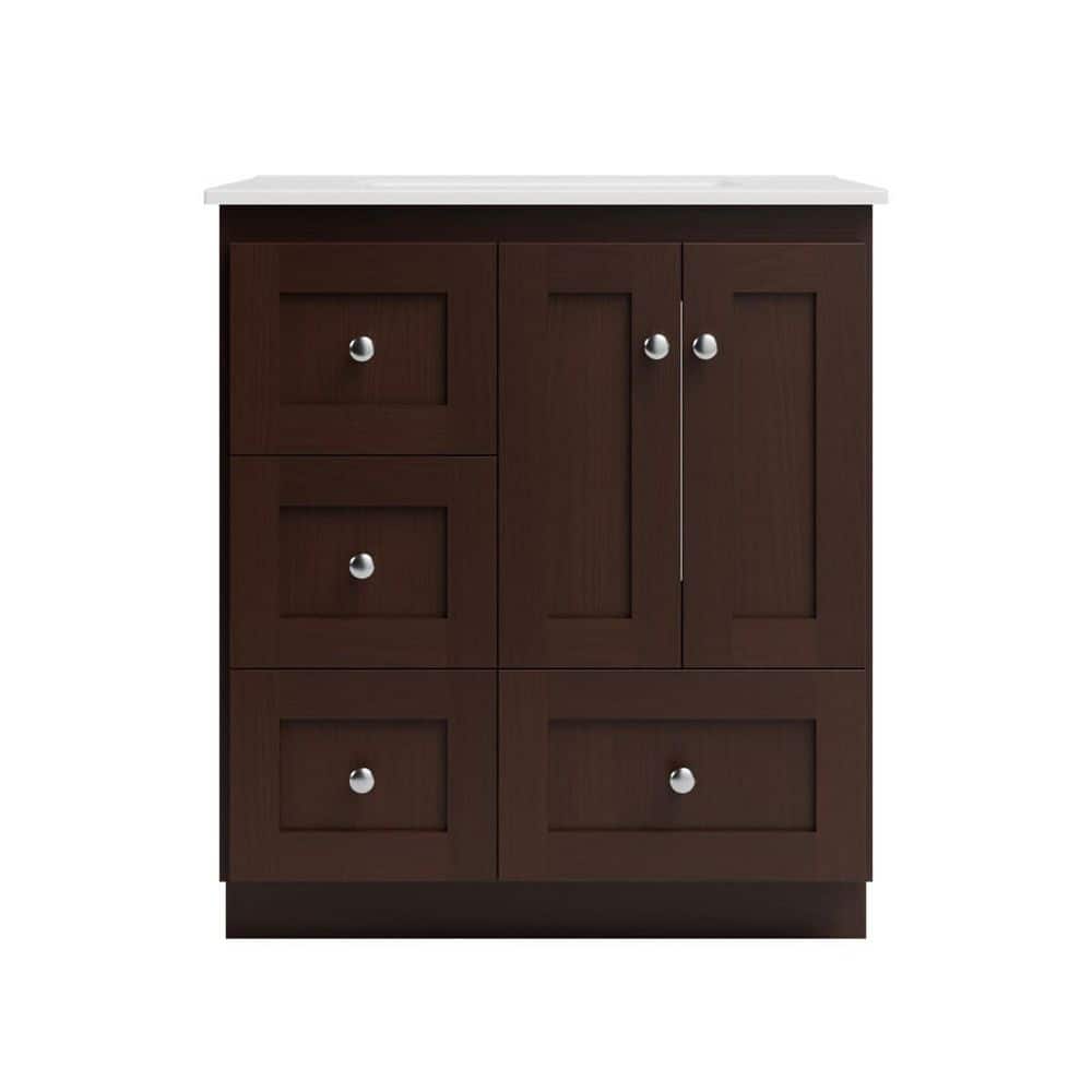 Shaker 31 in. W x 22 in. D x 35 in. H Vanity with Left Drawers in Dark Alder with Ceramic Vanity Top in White price history on PriceWatchPro